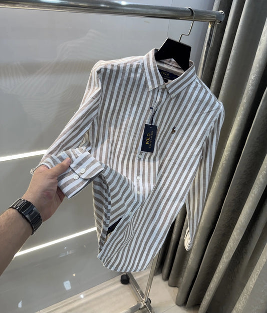 Ralph Lauren Brown Stripes Premium Linen Shirt