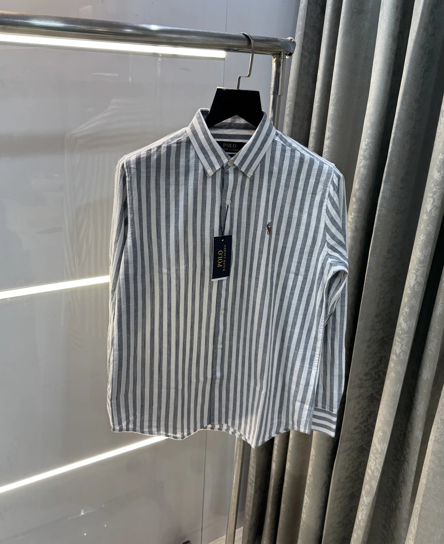 Ralph Lauren Grey Stripes Premium Linen Shirt