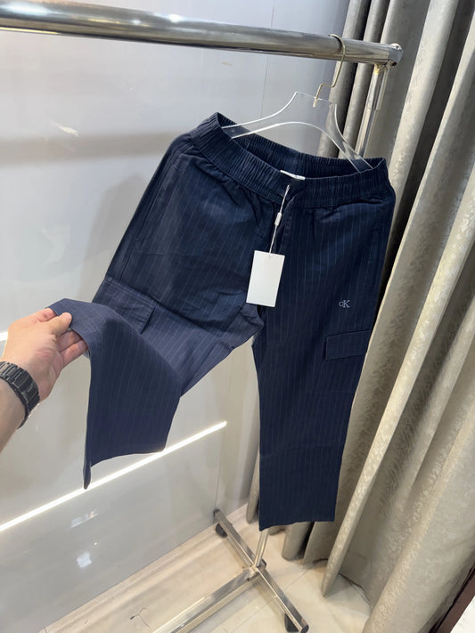 Calvin Klein Navy Blue Stripes Classic Trouser