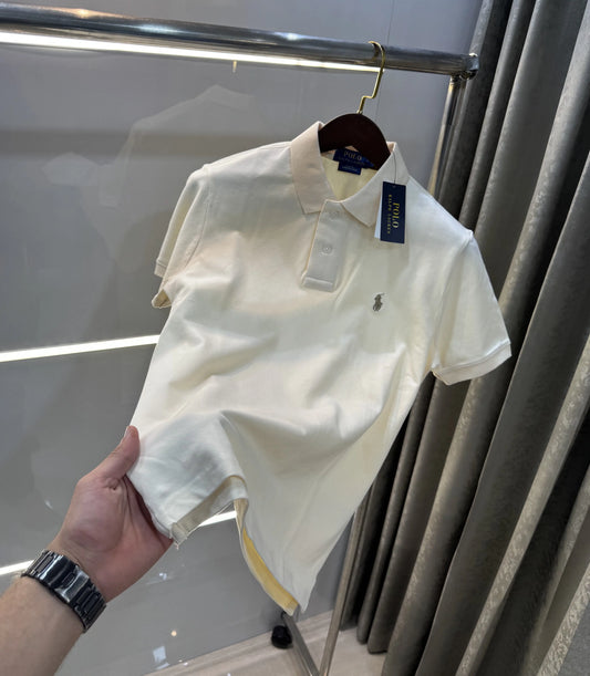 Ralph Lauren Cream Embroidery Logo Knitted Polo T-shirt
