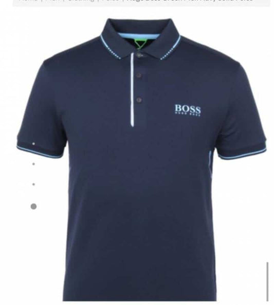 HUgo Bo$S Navy Blue Logo Print Premium Polo T-Shirt