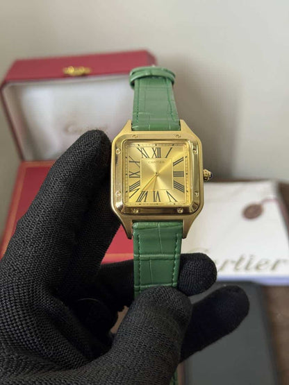 Cartie r Santos Dumont Green Leather Strap Quartz Watch