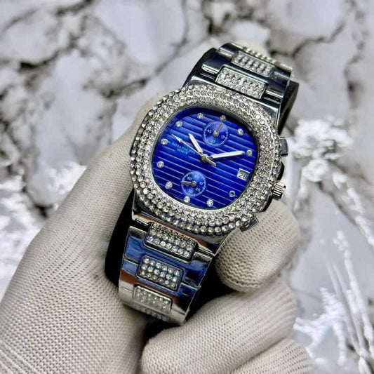 Sale sale PATHEKK PHILP FULL DIAMOND ALL CHRONO WORKING SILVER BLUE011