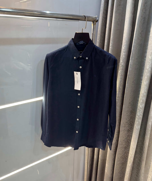 Calvin   klein Navy Blue Embroidery Logo Premium Linen Shirt