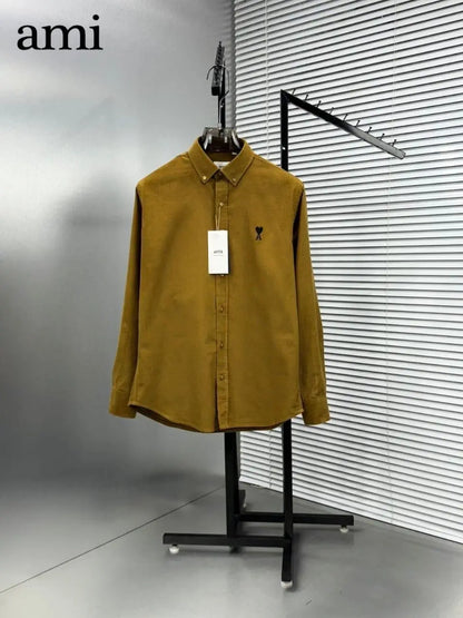 Ami Paris Light Brown Embroidry Logo Premium Shirt
