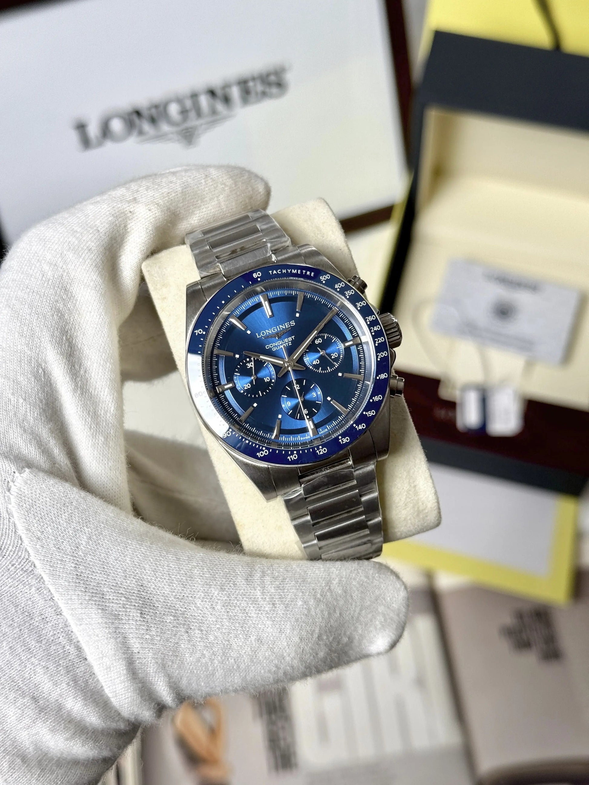 Longines Conquest Chronograph Silver Blue