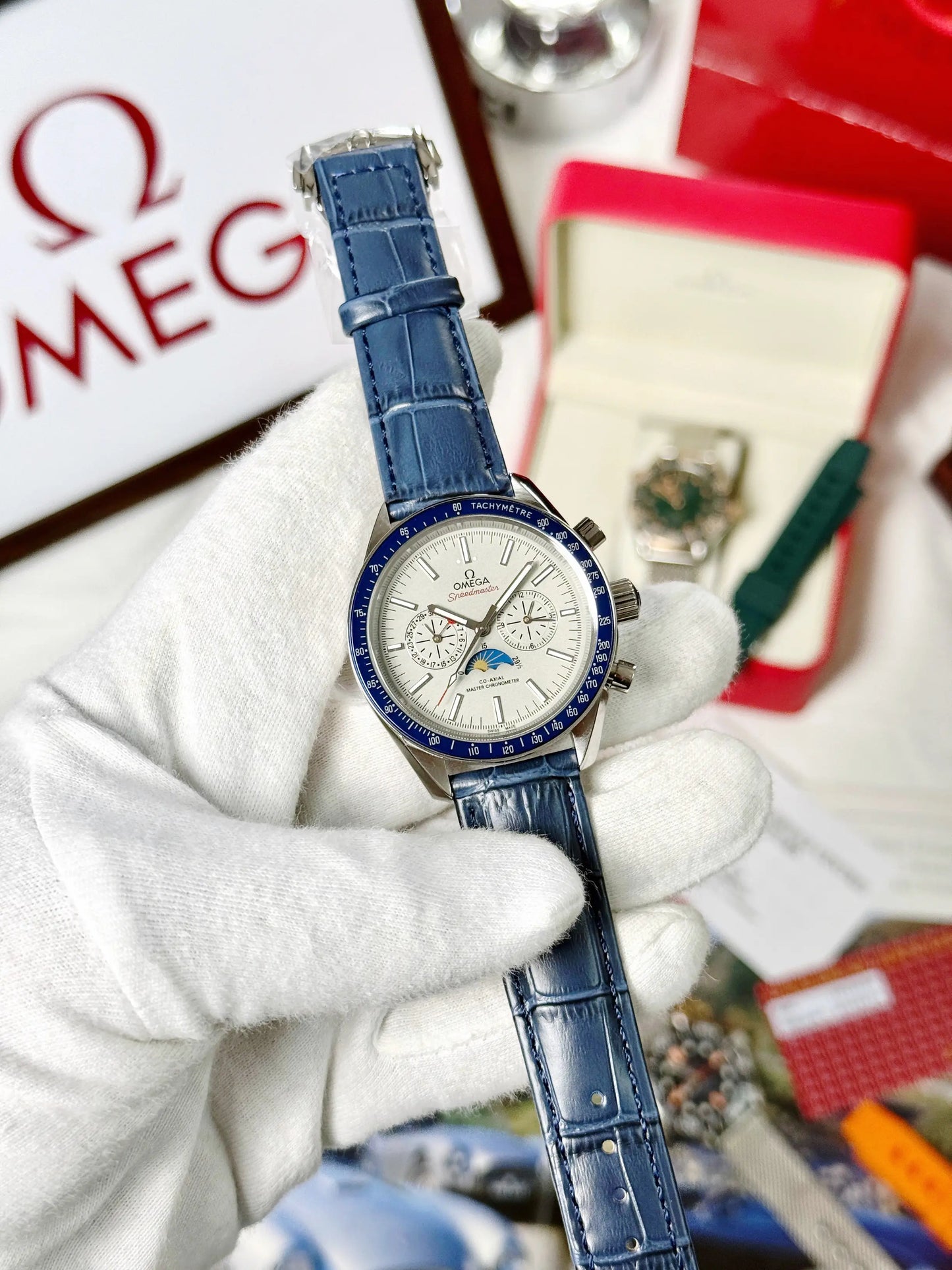 OMEGA SPEEDMASTER MOONPHASE BLUE GRAY