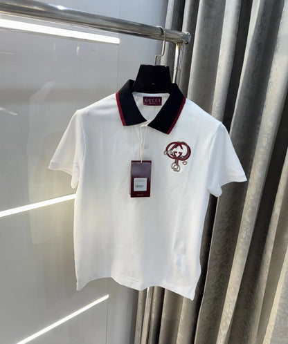 Gucc i White Collar Look Premium Polo T-Shirt