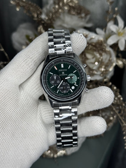 Seiko Chronograph Silver Green Premium Watch