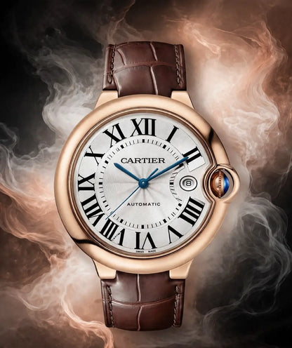 CARTIER BALLON BROWN ROSEGOLD WITH CROCO STRAP