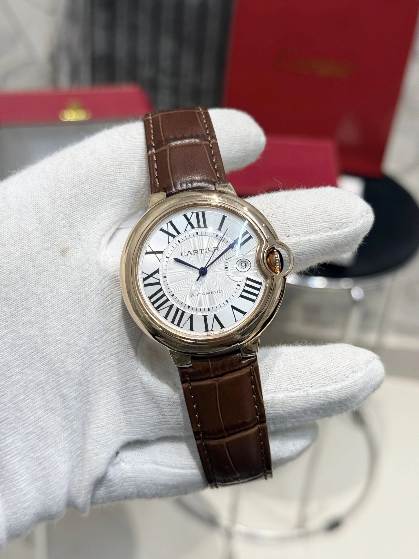 CARTIER BALLON BROWN ROSEGOLD WITH CROCO STRAP