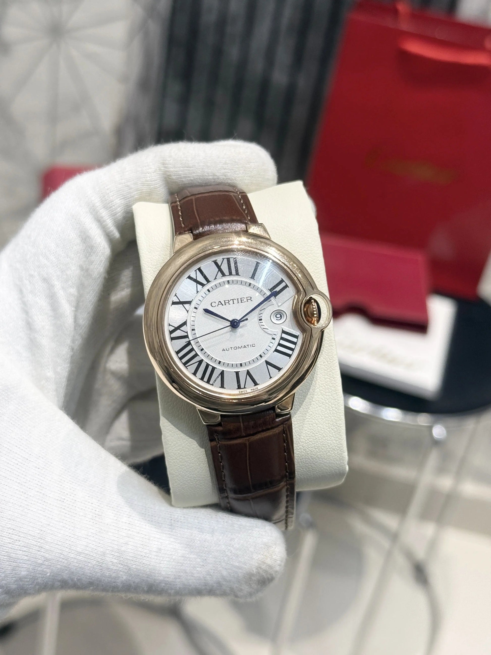 CARTIER BALLON BROWN ROSEGOLD WITH CROCO STRAP
