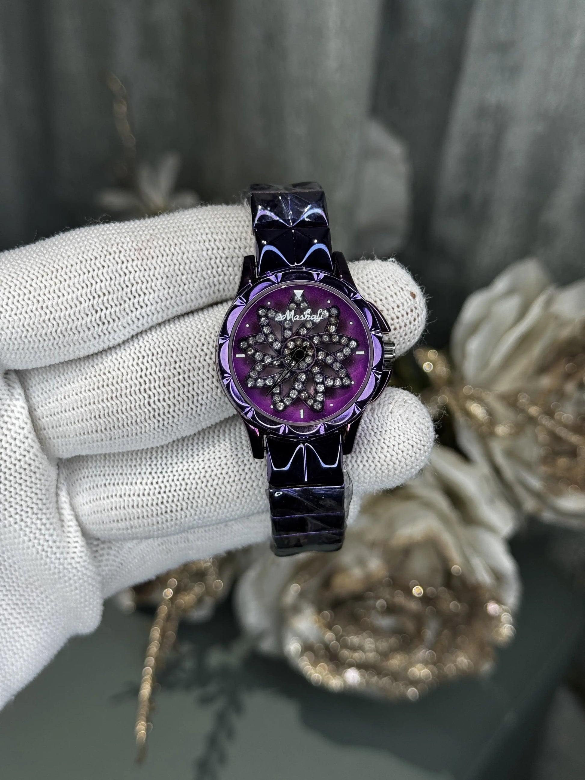 Mashali Purple Rotating Floral Premium Watch