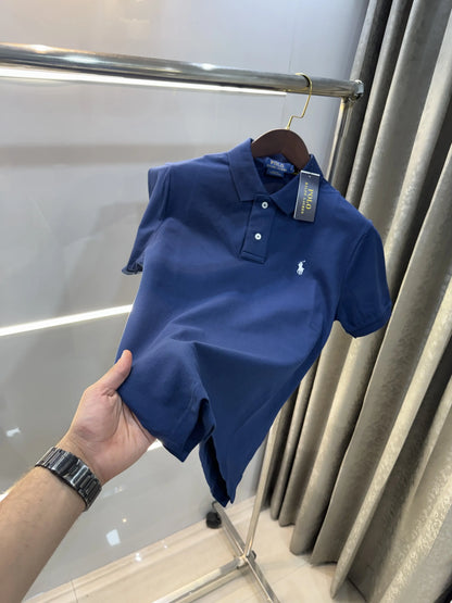 Ralph Lauren Petrol Blue Embroidery Logo Knitted Polo T-shirt