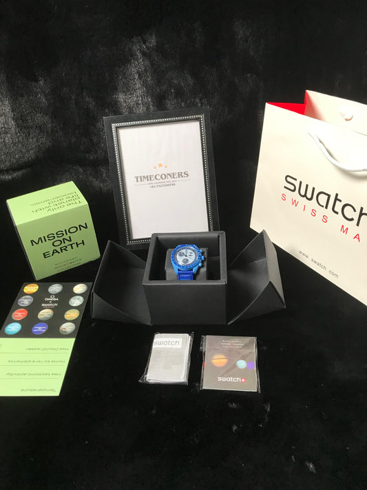 Swatch X Omega Bioceramic Moonswatch Mission To Moon Blue With Kit