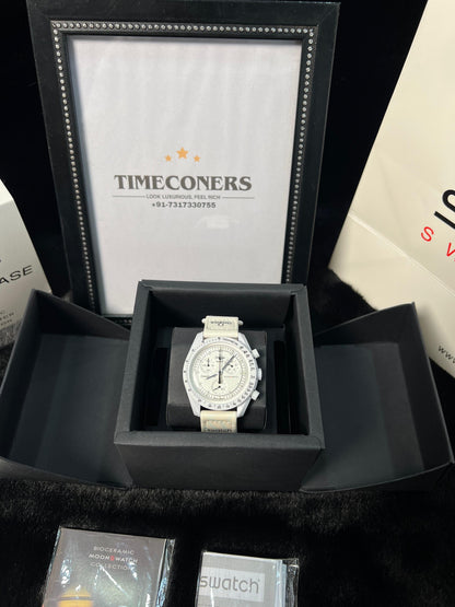 Swatch X Omega Bioceramic Moonswatch Mission To The Moon White With Kit