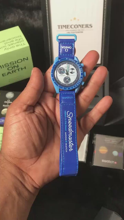 Swatch X Omega Bioceramic Moonswatch Mission To Moon Blue With Kit